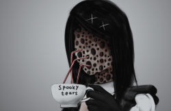 Rule 34 | 1girl, black gloves, black hair, commentary, cup, drinking, drinking straw, eldritch abomination, english commentary, faceless, faceless female, gloves, hair ornament, holding, holding cup, hole in face, horror maid (imp (impractical)), imp (impractical), long hair, maid, meme, original, portrait, solo, teacup, too many, trypophobia, x hair ornament