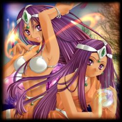 Rule 34 | armpits, bikini, chunsoft, circlet, dark-skinned female, dark skin, dragon quest, dragon quest iv, enix, long hair, magic, manya (dq4), minea (dq4), purple eyes, purple hair, siblings, sisters, swimsuit