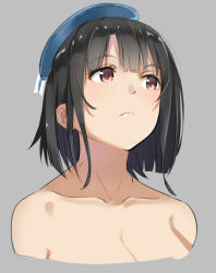 Rule 34 | 10s, 1girl, black hair, female focus, hat, isshiki (ffmania7), kantai collection, portrait, red eyes, short hair, simple background, sketch, solo, takao (kancolle), topless frame, upper body