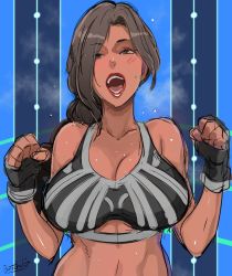 Rule 34 | 1girl, breasts, butcha-u, cleavage, dark skin, fitness boxing, highres, large breasts, laura (fitness boxing), long hair, nintendo, nintendo switch, open mouth