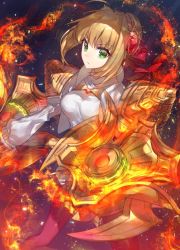 Rule 34 | 10s, 1girl, blonde hair, chocoan, fate/extella, fate/extra, fate/grand order, fate (series), fire, green eyes, looking at viewer, nero claudius (fate), nero claudius (fate) (all), nero claudius (fate/extra), official alternate costume, solo