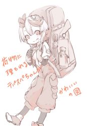 Rule 34 | 1girl, :q, asymmetrical hair, backpack, bag, blush, breasts, brown theme, closed mouth, cropped jacket, elbow gloves, foot out of frame, gloves, gun, hands up, high collar, highres, hitosoroi, holding strap, jacket, jumpsuit, layered gloves, made in abyss, medium breasts, monochrome, multicolored clothes, multicolored gloves, multicolored hair, open clothes, open jacket, open jumpsuit, pouch, puffy short sleeves, puffy sleeves, rope, short hair, short sleeves, simple background, sketch, smile, solo, streaked hair, tepaste, tongue, tongue out, translation request, weapon, white background