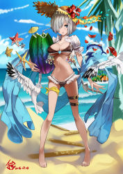 Rule 34 | 10s, 1girl, 2016, :d, animal, arm at side, barefoot, beach, belt, belt buckle, bendy straw, bikini, bird, black bikini, blue eyes, blue sky, blurry, blush, breasts, buckle, carrying, carrying under arm, cleavage, cloud, cocktail umbrella, crop top, dated, day, depth of field, dolphin, drink, drinking straw, eyelashes, floating, flower, food, frilled bikini, frills, fruit, fruit cup, full body, gem, glint, granblue fantasy, grey hair, hair ornament, hair over one eye, hairclip, hamakaze (kancolle), hat, hat flower, hat ribbon, hibiscus, highres, house, island, jewelry, kantai collection, lace, lace-trimmed bikini, lace-trimmed collar, lace trim, large breasts, legs apart, lens flare, looking at viewer, navel, ocean, one eye covered, open clothes, open mouth, open shirt, outdoors, palm tree, petals, piano print, puffy short sleeves, puffy sleeves, red flower, ribbon, ring, sakura rock, sand, seagull, shade, shawl, shirt, short hair, short sleeves, sky, smile, solo, standing, starfish, stomach, strap gap, straw hat, string bikini, summer, swimsuit, thigh strap, tree, tropical, underboob, watermelon, white shirt