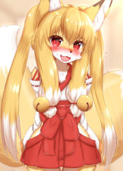 Rule 34 | 1girl, :3, animal ears, animal nose, blush, brown hair, fang, fox ears, fox girl, fox tail, furry, furry female, heart, highres, horokusa (korai), japanese clothes, long hair, looking at viewer, miko, multicolored hair, open mouth, original, red eyes, smile, solo, tail, twintails, white hair
