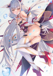 Rule 34 | 1girl, animal ears, ass, bare shoulders, blush, breasts, chest jewel, detached sleeves, facial mark, highleg, highleg leotard, inoue takuya (tactactak), legs, leotard, long hair, looking at viewer, low twintails, medium breasts, nia (blade) (xenoblade), nia (xenoblade), nintendo, open mouth, silver hair, smile, thighhighs, twintails, very long hair, xenoblade chronicles (series), xenoblade chronicles 2, yellow eyes