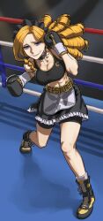 Rule 34 | blonde hair, blue eyes, boxing, boxing gloves, boxing ring, choker, curly hair, gladiator shorts, highres, looking at viewer, maid, maid headdress, overlord (maruyama), rggr, solution epsilon, sports bra