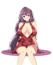 Rule 34 | 1girl, absurdres, bare legs, bare shoulders, black hair, cleavage cutout, breasts, cocktail glass, cup, dress, drinking glass, gloves, hair ornament, highres, huge breasts, knees, knees together feet apart, legs, legs together, long hair, looking at viewer, murasaki (senran kagura), open mouth, panties, purple eyes, purple hair, red dress, revealing clothes, senran kagura, sexually suggestive, sitting, thick thighs, thighlet, thighs, underwear