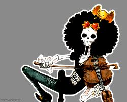 Rule 34 | 1boy, afro, black hair, brook (one piece), denim, instrument, jeans, lowres, male focus, one piece, pants, sitting, skeleton, skull, solo, sunglasses, violin