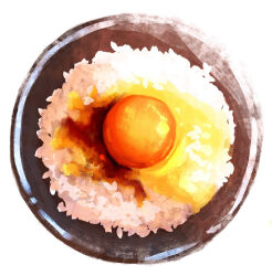 Rule 34 | bowl, egg (food), egg yolk, food, food focus, no humans, oikawa 2301, original, rice, rice bowl, simple background, still life, tamagokake gohan, white background