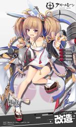 Rule 34 | 1girl, adapted costume, anchor symbol, animal ears, artist request, azur lane, bare shoulders, breasts, brown hair, rabbit ears, cannon, collarbone, commentary request, copyright name, detached sleeves, hair ornament, kagerou (azur lane), long hair, looking at viewer, machinery, official art, purple eyes, rigging, small breasts, solo, torpedo, translation request, turret, twintails, white legwear, wide sleeves