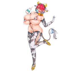 Rule 34 | 1girl, 41 (taskmaster41), :d, animal ear headwear, animal ears, animal print, areola slip, bare shoulders, bell, belly, bikini, black collar, blue hair, blue ribbon, blush, bottle, breasts, bursting breasts, cleavage, collar, colored inner hair, covered erect nipples, cow ears, cow horns, cow print, cow print bikini, cow print gloves, cow print thighhighs, cow tail, cowbell, curvy, deep skin, ear tag, elbow gloves, english text, fake animal ears, fake horns, fake tail, frilled ribbon, frills, full body, gloves, gold footwear, hair over one eye, headset, heart on cheek, high heels, highres, holding, holding bottle, hoof shoes, horns, huge breasts, ignis (last origin), large areolae, last origin, looking at viewer, micro bikini, milk, milk bottle, multicolored hair, multiple horns, navel, official alternate costume, official art, open mouth, print bikini, print gloves, print thighhighs, red eyes, red hair, ribbon, short hair, simple background, skindentation, smile, solo, spilling, standing, standing on one leg, string bikini, sweatdrop, swimsuit, tachi-e, tail, teeth, thick thighs, thighhighs, thighs, third-party source, transparent background, two-tone hair, undersized clothes, upper teeth only, v-shaped eyebrows, y-string, yellow horns
