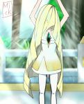 Rule 34 | 10s, 1girl, animated, artist name, blonde hair, covered face, creatures (company), dress, female focus, game freak, green eyes, long hair, looking at viewer, lusamine (pokemon), nature, nintendo, outdoors, plant, pokemon, pokemon sm, short dress, sky, sleeveless, sleeveless dress, solo, tagme, very long hair, video, wet, wet clothes, wet hair