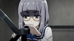 Rule 34 | 10s, 1girl, animated, animated gif, glasses, grey eyes, grey hair, haruchika, narushima miyoko, school uniform, solo