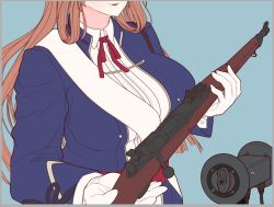 Rule 34 | 1girl, asmr, bolt action, breasts, girls&#039; frontline, gloves, gun, head out of frame, holding, holding gun, holding weapon, large breasts, long hair, m1903 springfield, orange hair, parted lips, rifle, shimogami migihidari, solo, springfield (girls&#039; frontline), very long hair, weapon, white gloves