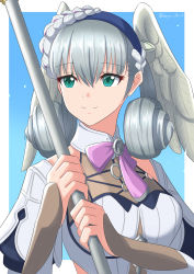 Rule 34 | 1girl, absurdres, braid, crown braid, dress, head wings, highres, holding, holding staff, juliet sleeves, long sleeves, melia antiqua, o-ring, puffy sleeves, ryochan96154, short dress, solo, staff, wings, xenoblade chronicles: future connected, xenoblade chronicles (series), xenoblade chronicles 1