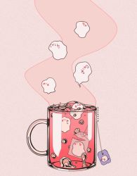 Rule 34 | artist name, bubble, cup, liquid, myon (tokipi), original, pink background, pink theme, simple background, smoke, teabag, transparent