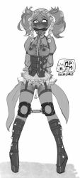 Rule 34 | 1girl, adapted costume, armbinder, arms behind back, bdsm, blush, bondage, bondage outfit, bound, breastless clothes, clitoral stimulation, clitoris piercing, collar, crotchless, crotchless panties, fire emblem, fire emblem awakening, frilled skirt, frills, gag, gagged, hair ornament, linked piercings, lissa (fire emblem), lock, monochrome, my pet tentacle monster, nintendo, nipple piercing, nipples, padlock, panties, piercing, piercing pull, pussy, pussy piercing, ring gag, skirt, slave, spreader bar, tongue, tongue clamp, tongue out, uncensored, underwear