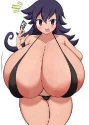 Rule 34 | 1girl, breasts, card, duel masters, gigantic breasts, holding, holding card, jaga334, simple background, solo, tasogare mimi, white background