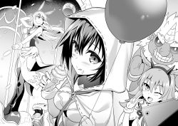 Rule 34 | balloon, boots, carousel, cellphone, eating, fake horns, fate/grand order, fate (series), food, food on face, greyscale, head wings, hildr (fate), hood, horned headwear, horns, horse, ice cream cone, long hair, mascot costume, monochrome, oni, ono misao, ortlinde (fate), phone, selfie, smartphone, thigh boots, thighhighs, thrud (fate), valkyrie (fate), wings