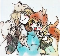 Rule 34 | 1boy, 1girl, gourry gabriev, highres, lina inverse, simple background, slayers, smile, white background