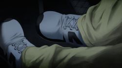 Rule 34 | 1boy, absurdres, beige pants, close-up, driving, footwear focus, highres, initial d, laing, male focus, pants, pedal, shoes, sneakers, solo, vehicle interior, white footwear