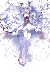 Rule 34 | 1girl, animal, black dress, black footwear, blue-eyes white dragon, blue hair, blue theme, collarbone, crying, crying with eyes open, dress, eyes visible through hair, fish, frilled dress, frills, g.g.lemon, hand on own face, hatsune miku, highres, light blue hair, long hair, looking at viewer, parted lips, shinkai shoujo (vocaloid), swimming, tears, twintails, underwater, very long hair, vocaloid