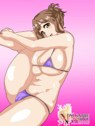 Rule 34 | 10s, 1girl, absurdres, artist request, bikini, blush, breasts, brown hair, cameltoe, female focus, fingernails, gradient background, highres, huge breasts, kazami torino, looking at viewer, navel, open mouth, pink background, purple bikini, shiny skin, simple background, skindentation, smile, solo, swimsuit, tagme, valkyrie drive, valkyrie drive -mermaid-, yellow eyes
