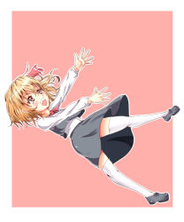Rule 34 | 1girl, blonde hair, hair ribbon, highres, nekotama shun, open mouth, outstretched hand, red eyes, ribbon, rumia, solo, thighhighs, touhou, white thighhighs