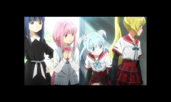 4girls anime_coloring aqua_bow aqua_bowtie artist_request black_border black_dress black_skirt black_sleeves blonde_hair blue_bow blue_bowtie blue_eyes blue_hair blunt_bangs border bow bowtie braid breast_press buttons clenched_hand closed_mouth collarbone collared_dress collared_shirt cowboy_shot determined dress flower frown game_cg grey_vest hair_intakes hair_ornament half_up_half_down_braid hand_on_own_hip hands_on_own_chest high-waist_skirt jewelry kamihama_university_affiliated_school_uniform layered_sleeves light_rays long_hair long_sleeves looking_to_the_side low_ponytail magia_record:_mahou_shoujo_madoka_magica_gaiden mahou_shoujo_madoka_magica minami_rena multiple_girls nanami_yachiyo official_art outdoors parted_lips pink_bow pink_bowtie pink_eyes pink_hair plaid_bow plaid_bowtie plaid_clothes plaid_skirt pleated_skirt polka_dot polka_dot_dress ponytail red_sailor_collar red_skirt ring sailor_collar school_uniform shirt short_over_long_sleeves short_sleeves side_braids sidelocks skirt straight_hair sunlight sweater_vest takarazaki_school_uniform tamaki_iroha tareme three-quarter_sleeves togame_momoko twin_braids two_side_up unmoving_pattern very_long_hair vest waist_bow white_bow white_flower white_shirt white_sleeve_cuffs worried