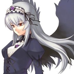 Rule 34 | 00s, bad id, bad pixiv id, black wings, goth fashion, jingai modoki, long hair, lowres, red eyes, rozen maiden, silver hair, solo, suigintou, wings