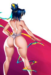 Rule 34 | 1girl, absurdres, ass, back, blonde hair, blue hair, from behind, highres, huge ass, leotard, multicolored hair, neon (valorant), onepen, solo, thick thighs, thighs, valorant, wide hips