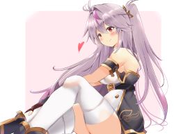Rule 34 | azur lane, breasts, crown, dress, grenville (azur lane), heart, large breasts, long hair, mini crown, purple hair, red eyes, side ponytail, sitting, smile, solo, strapless, strapless dress, thighhighs, tonchinkan, white thighhighs