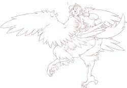 Rule 34 | ass, blush, harpy, looking back, monster girl, nezunezu, nude, plump, ponytail, simple background, sketch, smile, talons, wings