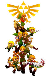 Rule 34 | 6+boys, aged down, baton, conductor baton, black eyes, blonde hair, blue eyes, drum, flute, grin, guitar, harp, hat, highres, instrument, link, male focus, motimamire, multiple boys, multiple persona, nintendo, ocarina, one eye closed, piano, recorder, simple background, smile, super smash bros., the legend of zelda, the legend of zelda: a link to the past, the legend of zelda: majora&#039;s mask, the legend of zelda: ocarina of time, the legend of zelda: oracle of ages, the legend of zelda: skyward sword, the legend of zelda: spirit tracks, the legend of zelda: the wind waker, the legend of zelda: twilight princess, toon link, trumpet, wink, wolf link, young link, zelda ii: the adventure of link