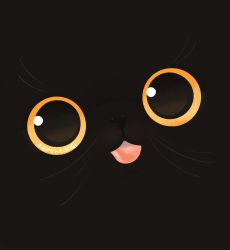 Rule 34 | animal, animal focus, artist name, black cat, cat, close-up, derivative work, highres, kapebeansies, looking at viewer, no humans, orange eyes, photo-referenced, solo, tongue, tongue out, whiskers