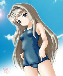 Rule 34 | 00s, kusugawa sasara, lens flare, neopure, one-piece swimsuit, school swimsuit, solo, swimsuit, third-party edit, to heart (series), to heart 2