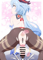 Rule 34 | 1girl, ahegao, anilingus, anus, ass, back, bar censor, bare shoulders, blue hair, blush, censored, clothes, cum, detached sleeves, disembodied hand, disembodied tongue, ejaculation, erection, from behind, full-package futanari, futanari, ganyu (genshin impact), genshin impact, handjob, horns, long hair, looking at viewer, looking back, open mouth, pantyhose, penis, purple eyes, pussy, shoulder blades, skin tight, spread legs, testicles, thighs, tongue, tongue out, veins, veiny penis, very long hair, yuuno2010