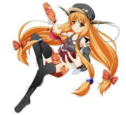 Rule 34 | 1girl, alternate costume, bad id, bad pixiv id, blonde hair, cupping glass, decantering, female focus, full body, hair tubes, haru-yua, hat, highres, horns, ibuki suika, long hair, orange hair, pouring, solo, thighhighs, touhou, transparent background, yellow eyes, yua (checkmate)