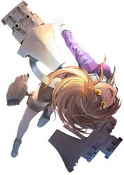 Rule 34 | 10s, 1girl, :d, ashigara (kancolle), brown hair, fang, gloves, hairband, highres, kantai collection, long hair, machinery, md5 mismatch, nakano haito, open mouth, orange eyes, resized, simple background, skirt, smile, solo, teeth, turret, white background, white gloves, yellow eyes