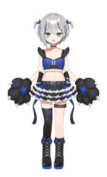 Rule 34 | 1girl, :d, animal ears, animal hands, asymmetrical legwear, back bow, belt, belt buckle, black belt, black bow, black choker, black footwear, black gloves, black skirt, black thighhighs, blue eyes, blue hair, blue skirt, boots, bow, braid, breasts, bridal garter, buckle, choker, clothing request, collarbone, commentary request, cross-laced footwear, fang, fang out, frilled skirt, frills, full body, gloves, hair between eyes, heart stickers, hood, lace-up boots, layered skirt, midriff, multicolored clothes, multicolored hair, multicolored skirt, navel, o-ring, o-ring choker, official alternate costume, official art, open belt, open mouth, paw gloves, paw print, pleated skirt, rurine luna, short hair, silver hair, simple background, single braid, single thighhigh, skirt, small breasts, smile, star sticker, sticker on face, stomach, streaked hair, thighhighs, toma (norishio), torn bow, two side up, virtual youtuber, wactor production, white background, wolf ears, wolf hood, zettai ryouiki