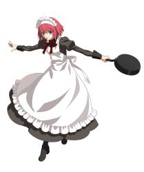 Rule 34 | 00s, 1girl, apron, blue eyes, full body, highres, hisui (tsukihime), looking at viewer, maid, maid apron, melty blood, melty blood: type lumina, official art, own hands together, red hair, short hair, smile, solo, takeuchi takashi, transparent background, tsukihime, tsukihime (remake), wa maid
