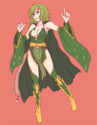 Rule 34 | 1990s (style), 1girl, boots, bridal gauntlets, final fantasy, final fantasy iv, green eyes, green hair, green thighhighs, kara (color), matching hair/eyes, retro artstyle, rydia (ff4), solo, thigh boots, thighhighs, yellow footwear