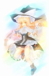 Rule 34 | 1girl, blonde hair, bow, broom, curiosities of lotus asia, female focus, frills, hair bow, hat, hat bow, kirisame marisa, long hair, shize (coletti), simple background, solo, star (symbol), touhou, very long hair, witch, witch hat, wrist cuffs, yellow eyes