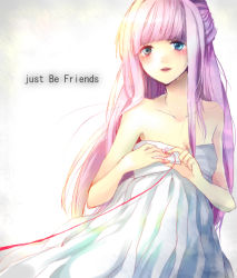 Rule 34 | 1girl, bare shoulders, blue eyes, dress, happy, highres, hime cut, jewelry, just be friends (vocaloid), lipstick, long hair, makeup, megurine luka, pink hair, raraoa (lalaoa), ring, solo, strapless, strapless dress, string, string of fate, tears, tube top, very long hair, vocaloid
