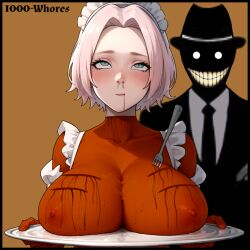 Rule 34 | breasts, cannibalism, cooked, corpse, death, guro, haruno sakura, large breasts, looking at viewer, smiley face