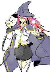 Rule 34 | 1girl, arc system works, blazblue, breasts, cape, female focus, hat, konoe a. mercury, long hair, lowres, magic, miniskirt, noran, pink hair, simple background, skirt, solo, white background, witch hat, yellow eyes