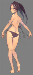 Rule 34 | 1girl, ass, barefoot, bikini, butt crack, cottan, cotton (cottontan), from behind, hair ornament, kanji, looking back, original, parted lips, side-tie bikini bottom, simple background, solo, standing, swimsuit, twintails, undressing
