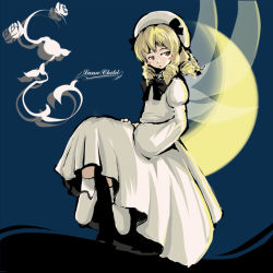 Rule 34 | 1girl, blonde hair, drill hair, eastern and little nature deity, fairy, fechirin, female focus, flower, luna child, moon, rose, sitting, solo, touhou, wings