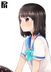 Rule 34 | 1girl, black hair, bright pupils, expressionless, female focus, purple eyes, satsuyo, simple background, solo, white background, white pupils