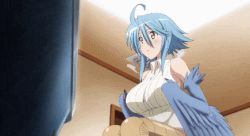 Rule 34 | 10s, 1girl, animated, animated gif, balloon, blue hair, breast reduction, harpy, lowres, monster girl, monster musume no iru nichijou, papi (monster musume), solo